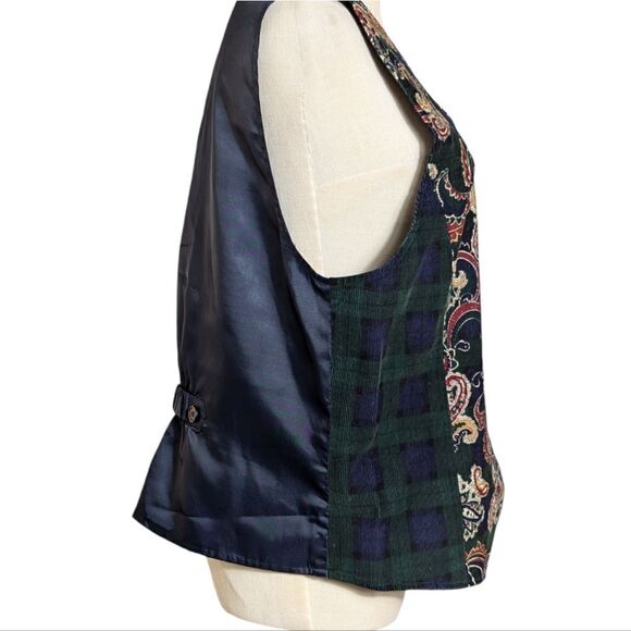 Talbot's Vintage Green and Blue Paisley and Plaid Corduroy Tailored Vest - Picture 2 of 8